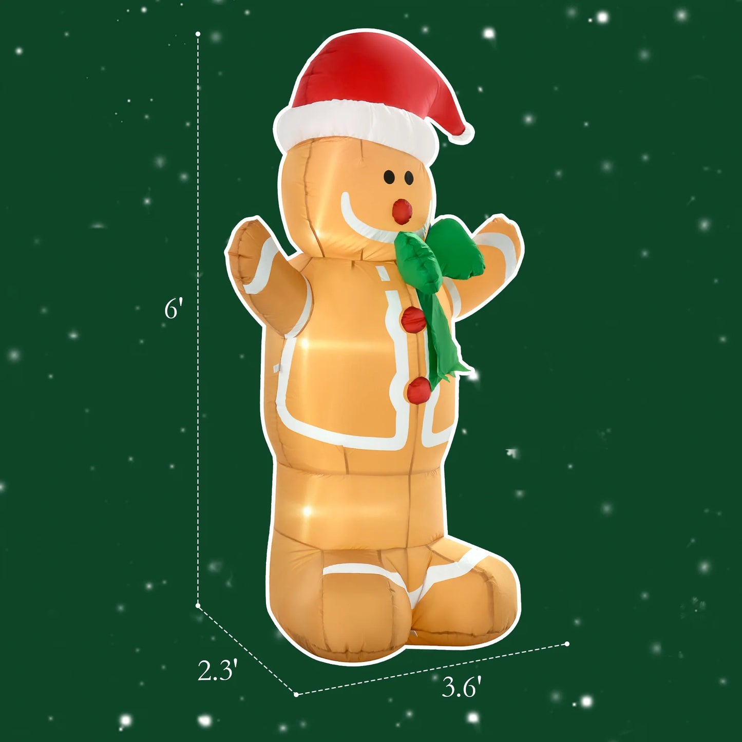 Xmas Season Inflated Gingerbread Man, Air Blown Up, Led Outdoor Decor, 6ft