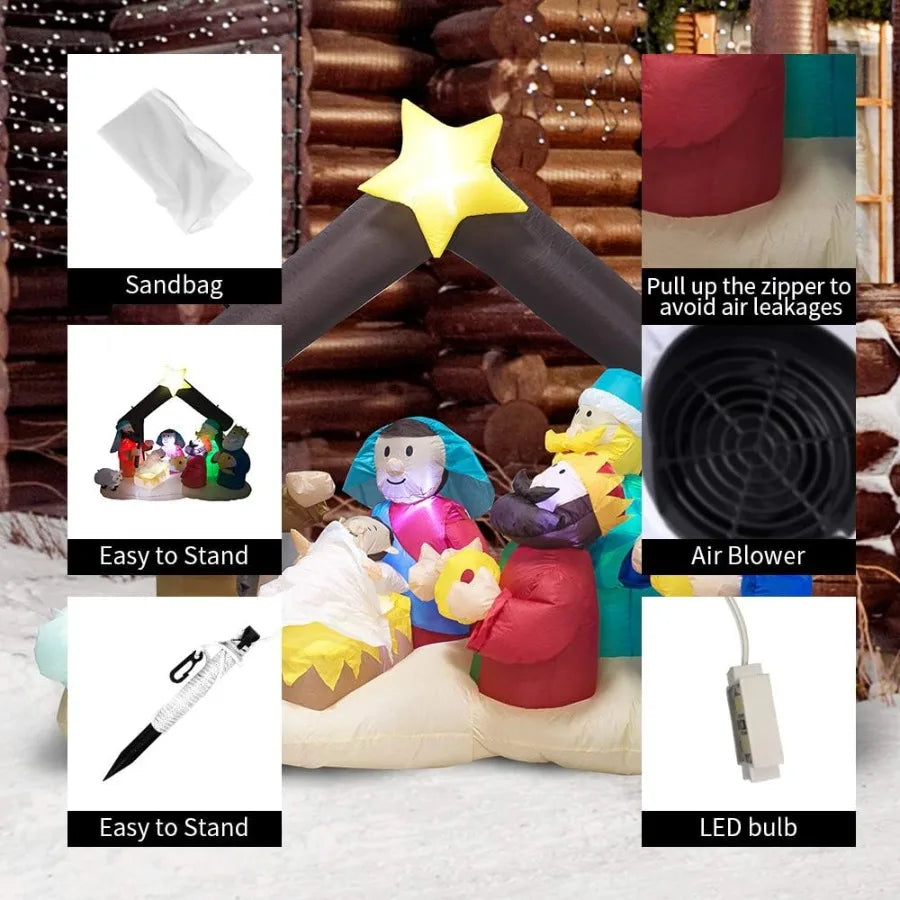 Christmas Inflatable Nativity Sets for Christmas Outdoor Decoration with Flashing LED LightsOutdoor Inflatable Nativity Scene S