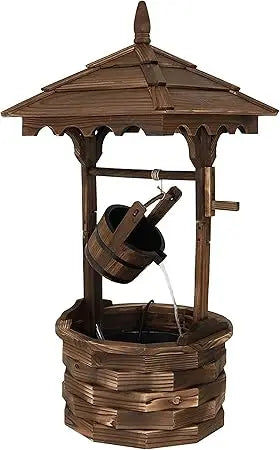 Electric Water Fountain - Outdoor 48-Inch Old-Fashioned Wooden Wishing Well Garden Fountain - for Garden, Patio, Decks