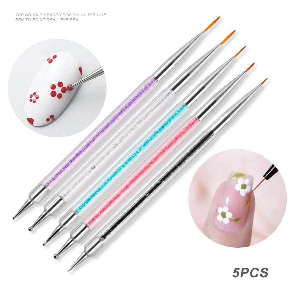 5PCS Stripe Liner Brush Set Nail Painting Pen Dotting Tool Rhinestone Picker Nail Art Accessories for Beauty Health