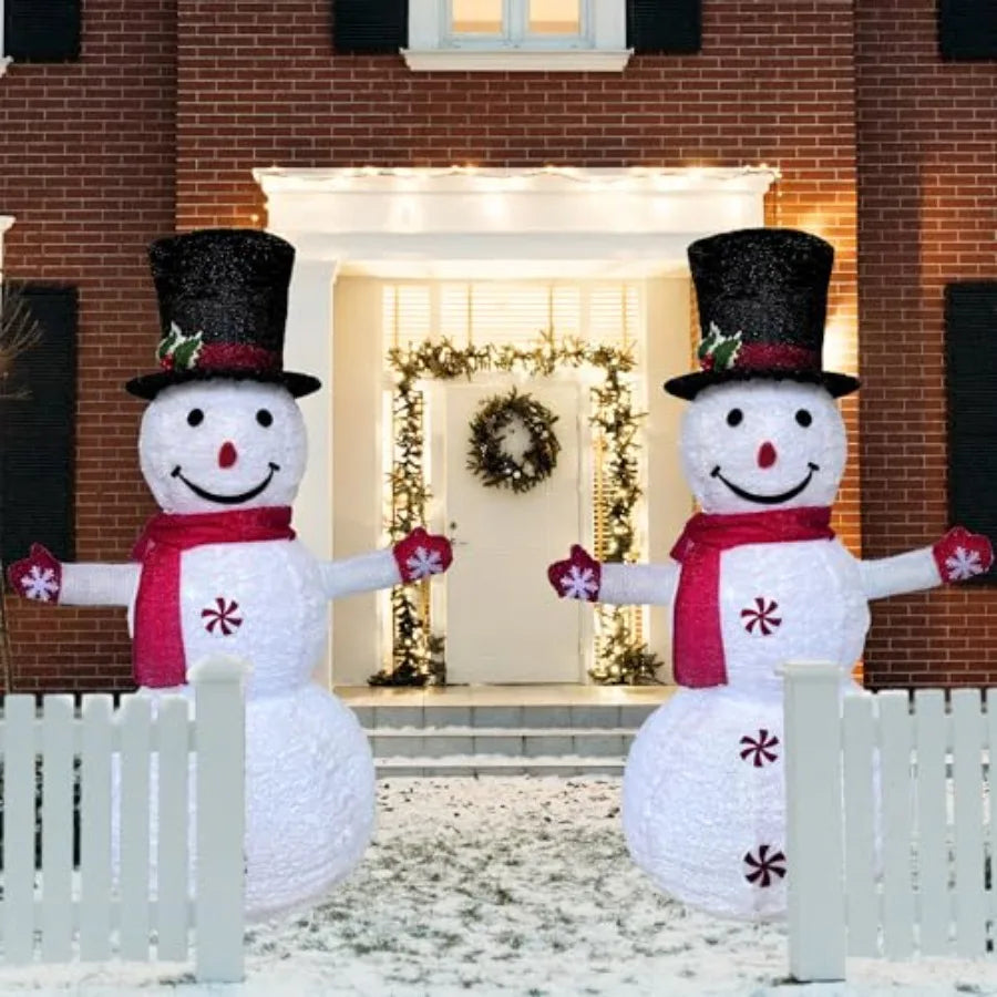 4 Feet Red Theme Snow Flannel Material Light Up Snowman Christmas Decoration for Indoor and Outdoor Patio Holiday Party Decorat