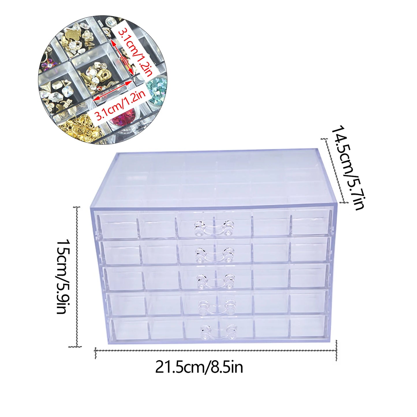 120 Grids Acrylic Nail Art Display Tray Cosmetics Beads Storage Box Clear Box