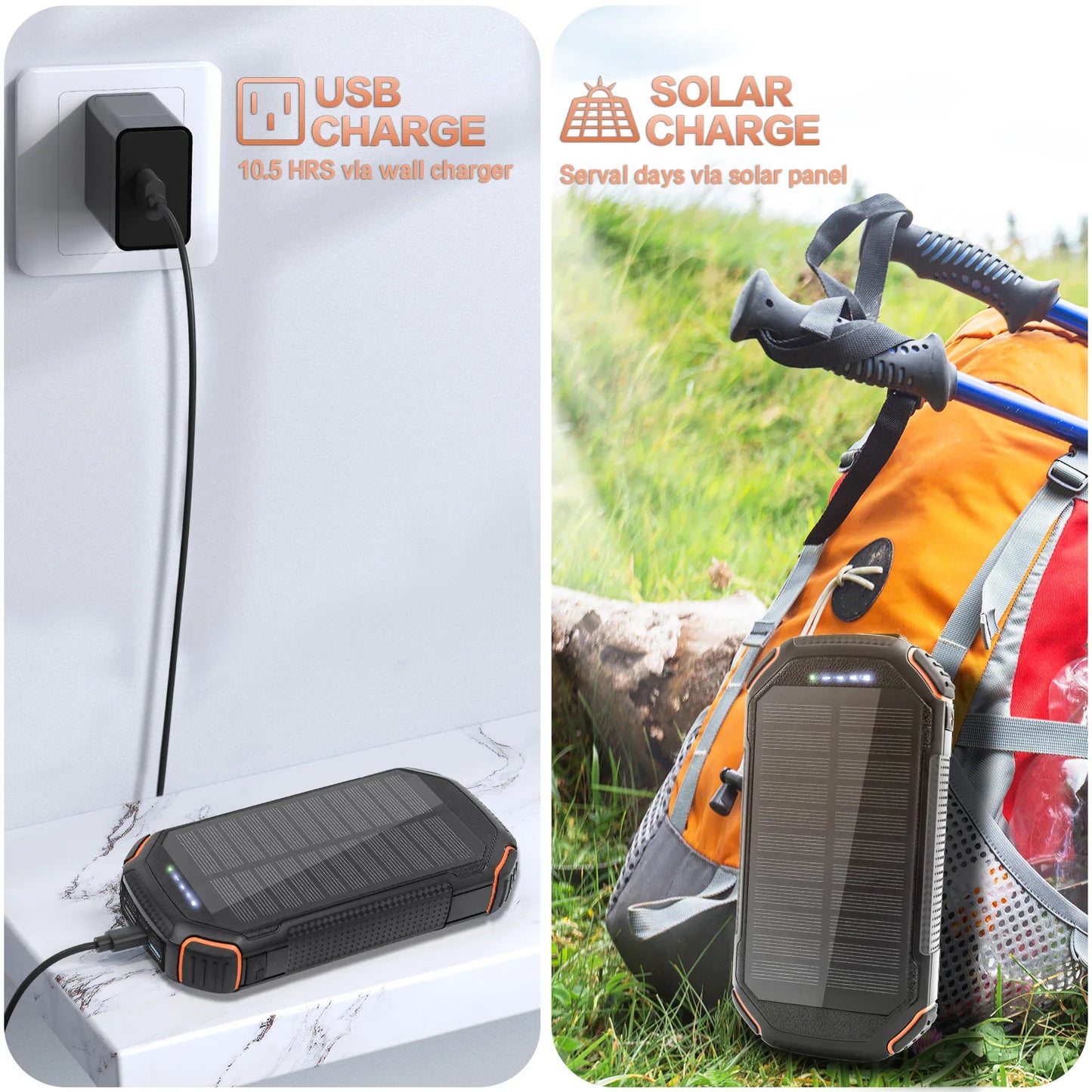36000mAh Solar Power Bank with Wireless Charging 4 Wires PD18W For Outdoor Adventure daily trip
