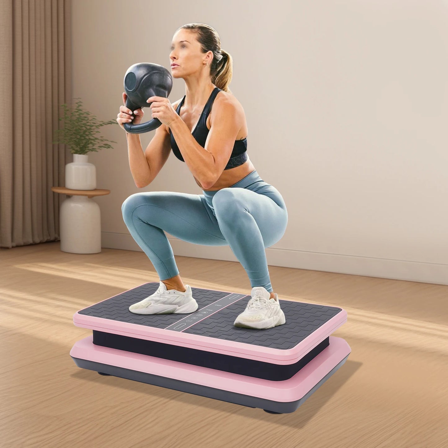 Vertical Vibration Plate Machine 330LBS Capacity Whole Body Workout Fitness Equipment w/ Remote Control & Resistance Bands