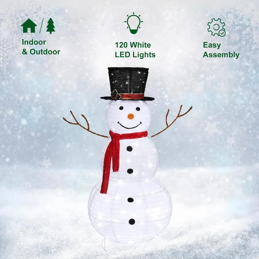 4ft Lighted Snowman Outdoor Christmas Decorations with Twinkle Lights and Red Scarf Foldable White Snowman Figure for Indoor an