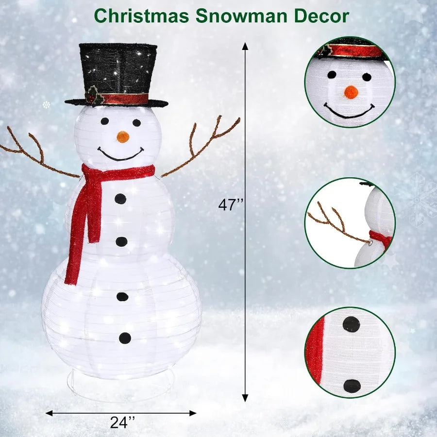 4ft Lighted Snowman Outdoor Christmas Decorations with Twinkle Lights and Red Scarf Foldable White Snowman Figure for Indoor an