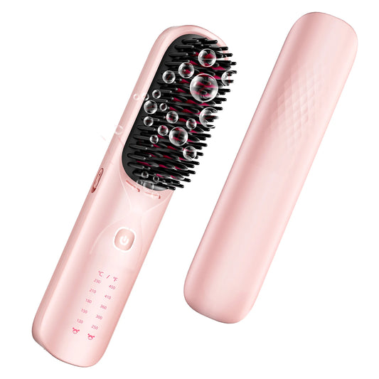 Cordless 2-in-1 Straight Hair Comb & Curler 10000mAh Battery Negative Ion USB Charging 30s Heat Up Travel-Friendly Styling Brush