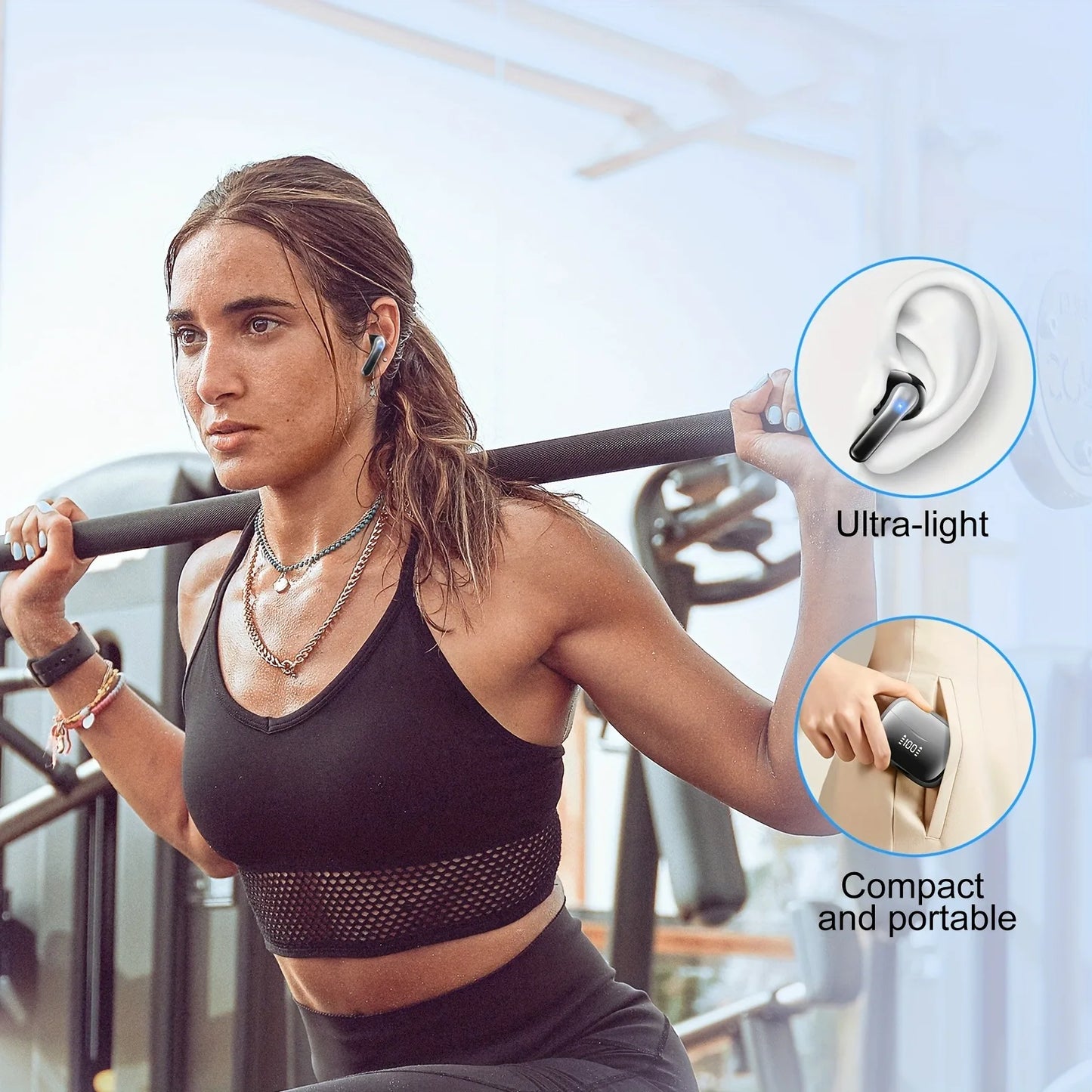 Wireless Earbuds, Bluetooth 5.3 Headphones Stereo Deep Bass with LED Display, 56H Playtime with Noise Cancelling Mic