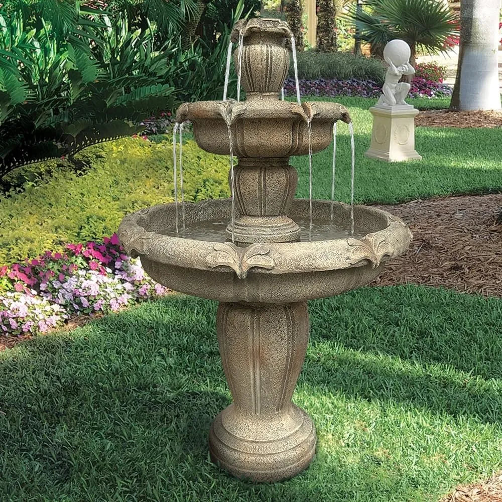 48”Tall Zen Modern Outdoor Fountain with Pump for Garden, Patio, Backyard,Deck,Lawn, Porch, 3-Tiered Pagoda Garden Fountain Out