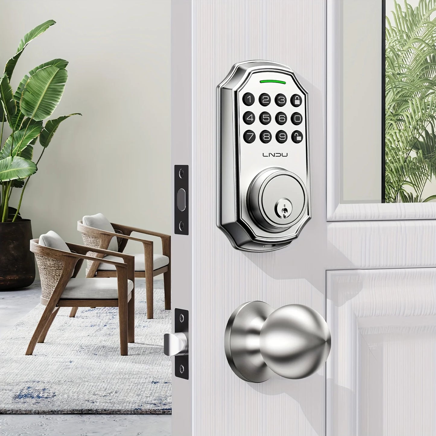 LNDU Smart Lock D180 100 Entry Codes Electronic Keypad Deadbolt Anti-Peeping Password One Touch Auto-Locking Security Door Lock