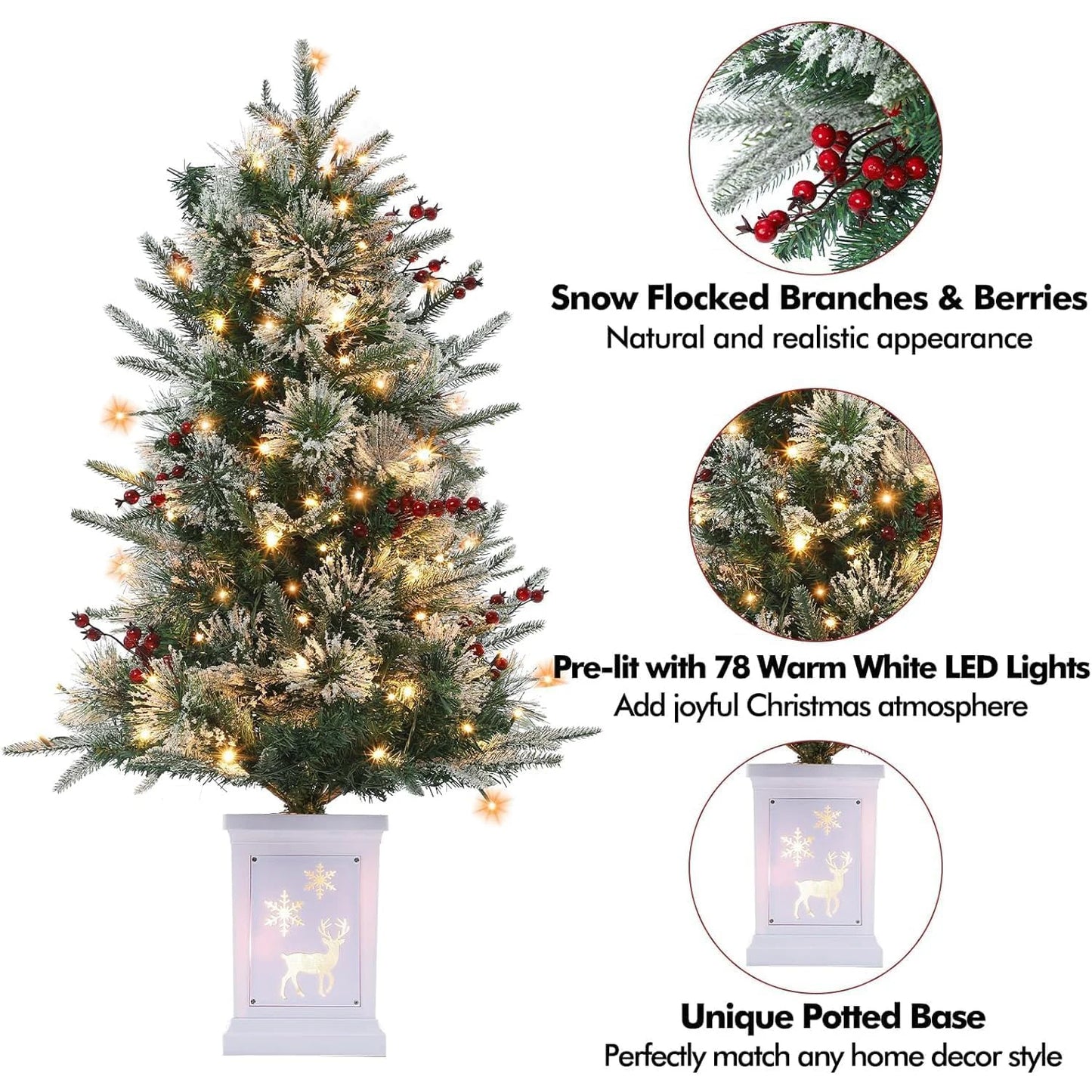 3 Ft Pre-Lit Christmas Tree Artificial Christmas Trees With Lighting Xmas Trees With 78 Led Lights Christmas Decoration For Home