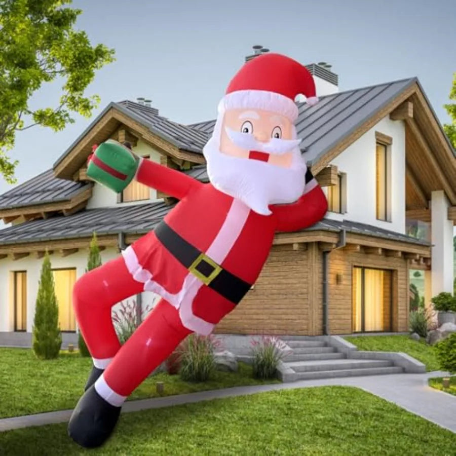 11.8 FT Inflatable Lying Santa Claus Outdoor Decorations with LED Lights for Eaves Roof Garden Lawn Christmas Winter Party Holi