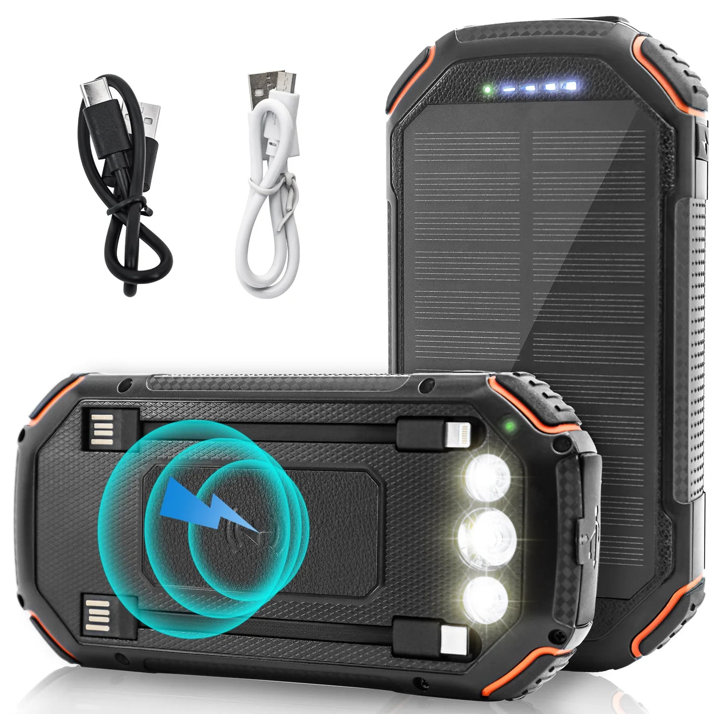 36000mAh Solar Power Bank with Wireless Charging 4 Wires PD18W For Outdoor Adventure daily trip