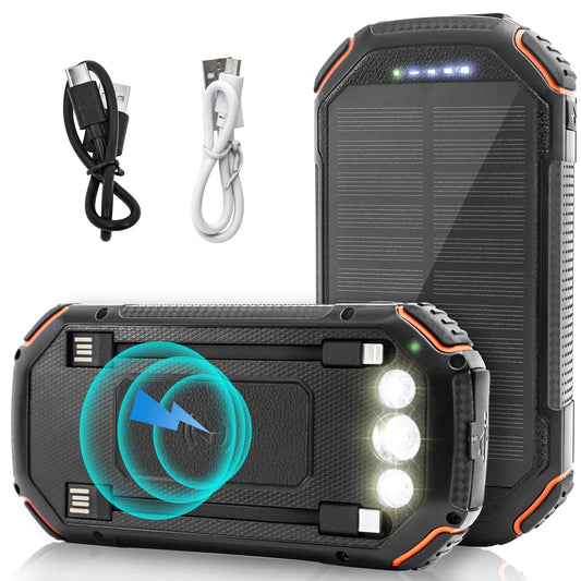 36000mAh Solar Power Bank with Wireless Charging 4 Wires PD18W For Outdoor Adventure daily trip