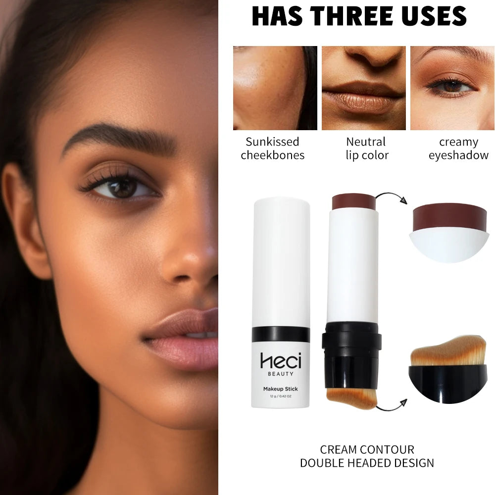 Shine-Free&Balance Foundation Stick with Soft Brush,Buildable, Blendable Versatile Pigment Base Rich Formula for Dark Skin