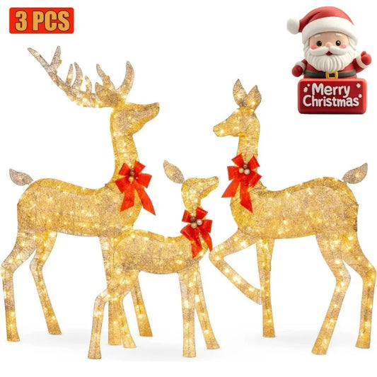 5ft 3-Piece Lighted Christmas Deer Family Set, Large Outdoor Yard Reindeer Holiday Decoration,Lighted Deer Set for Indoor Decor