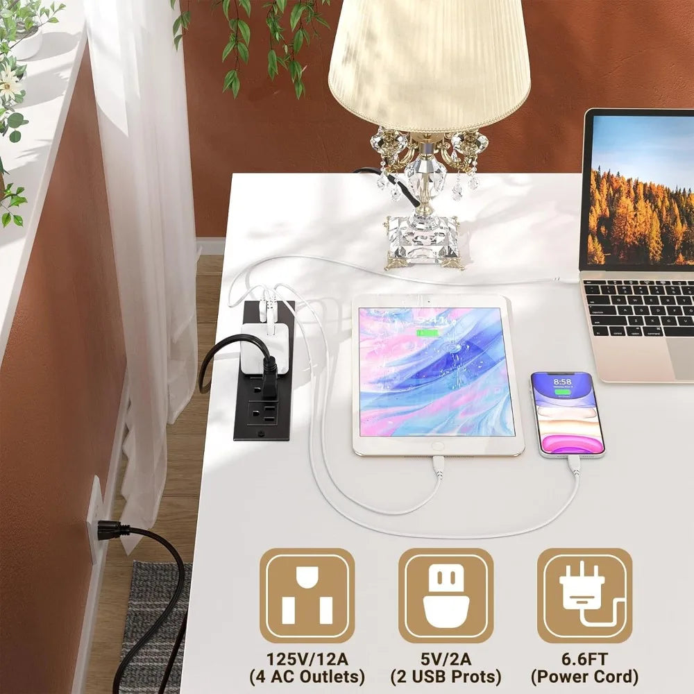 L Shaped Computer Desk with Drawer, 60 Inch Office Desk with Power Outlets and USB Ports, Large L Shape Corner Desks