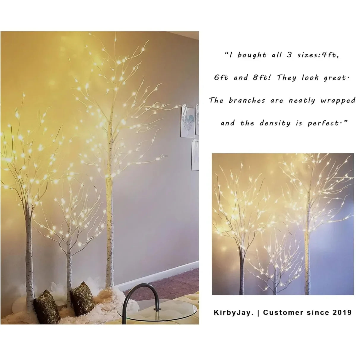 3-Piece Lighted Birch Tree Set (4/6/8FT) with Warm White LEDs for Year-Round Indoor Outdoor Decor: Patio, Wedding, Christmas.