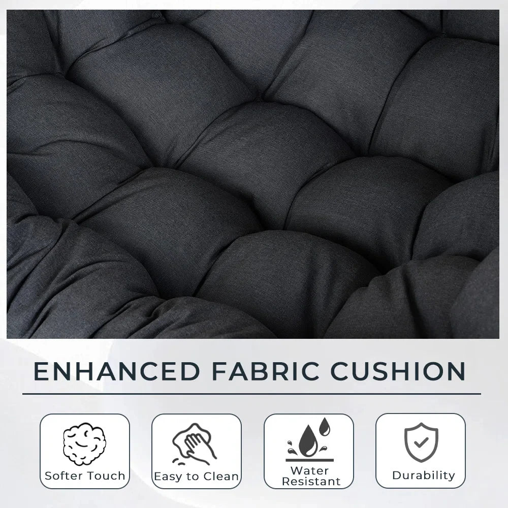 Outdoor Rocking Chair , E-Coated Papasan Rocking Chair with Cushion, Oversized Recliner Rocker for Patio Porch Garden