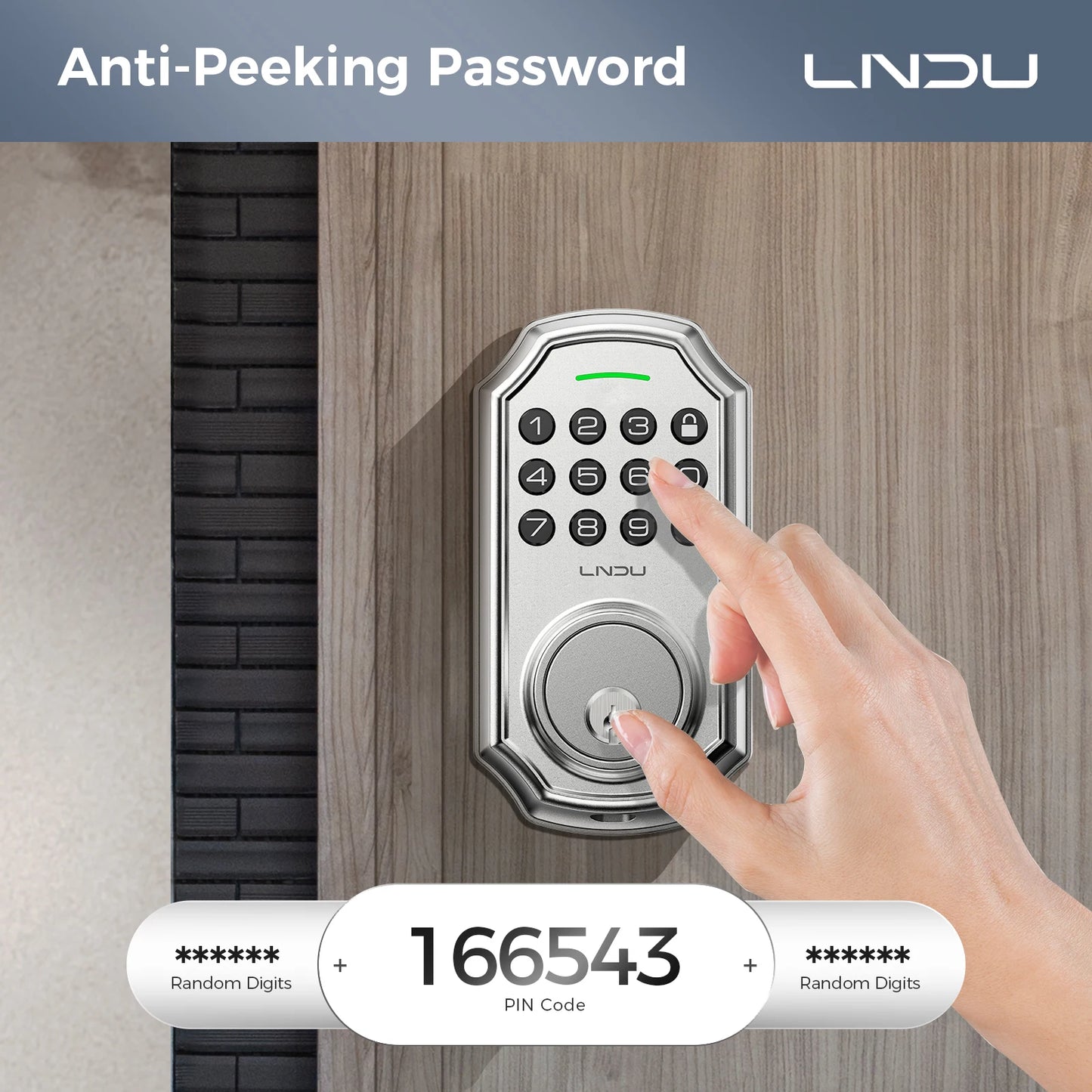 LNDU Smart Lock D180 100 Entry Codes Electronic Keypad Deadbolt Anti-Peeping Password One Touch Auto-Locking Security Door Lock