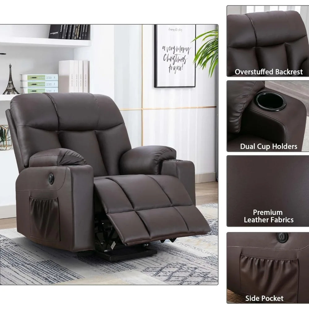 Oversized Power Lift Recliner Chair for Elderly, Faux Leather Lift Chair with Heated and Massage, Extra Wide Single Sofa