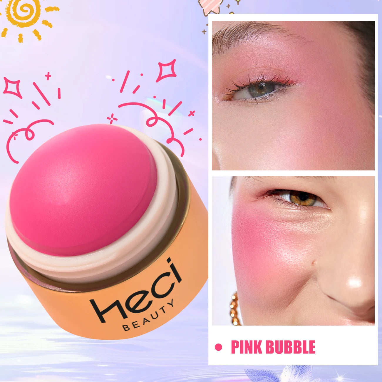 Cream blush ball,High-Pigment Formula,Semi-Matte & Powder Finish,Blendable Color blush Highlight stick for Eyes,Lips&Cheeks