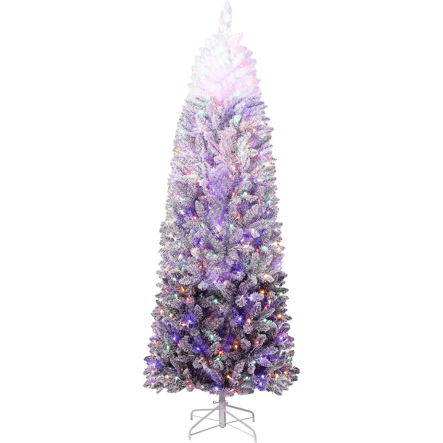 6Ft 7.5FT Prelit Christmas Tree with Lights Slim Artificial Halloween Tree Fake Pencil Tree Automatic Branches For Holiday Decor