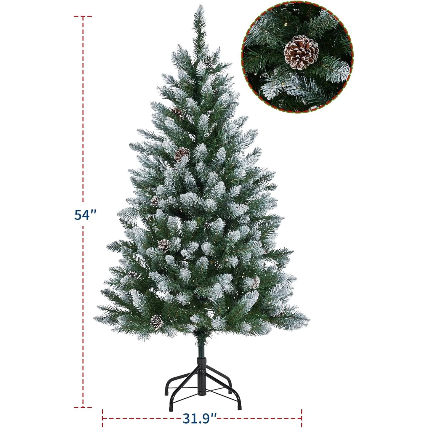 Pre-Decorated Artificial Christmas Tree Prelit 4.5FT/6FT/7.5FT/9FT Partially Flocked Design Xmas Tree with LED Lights For Home