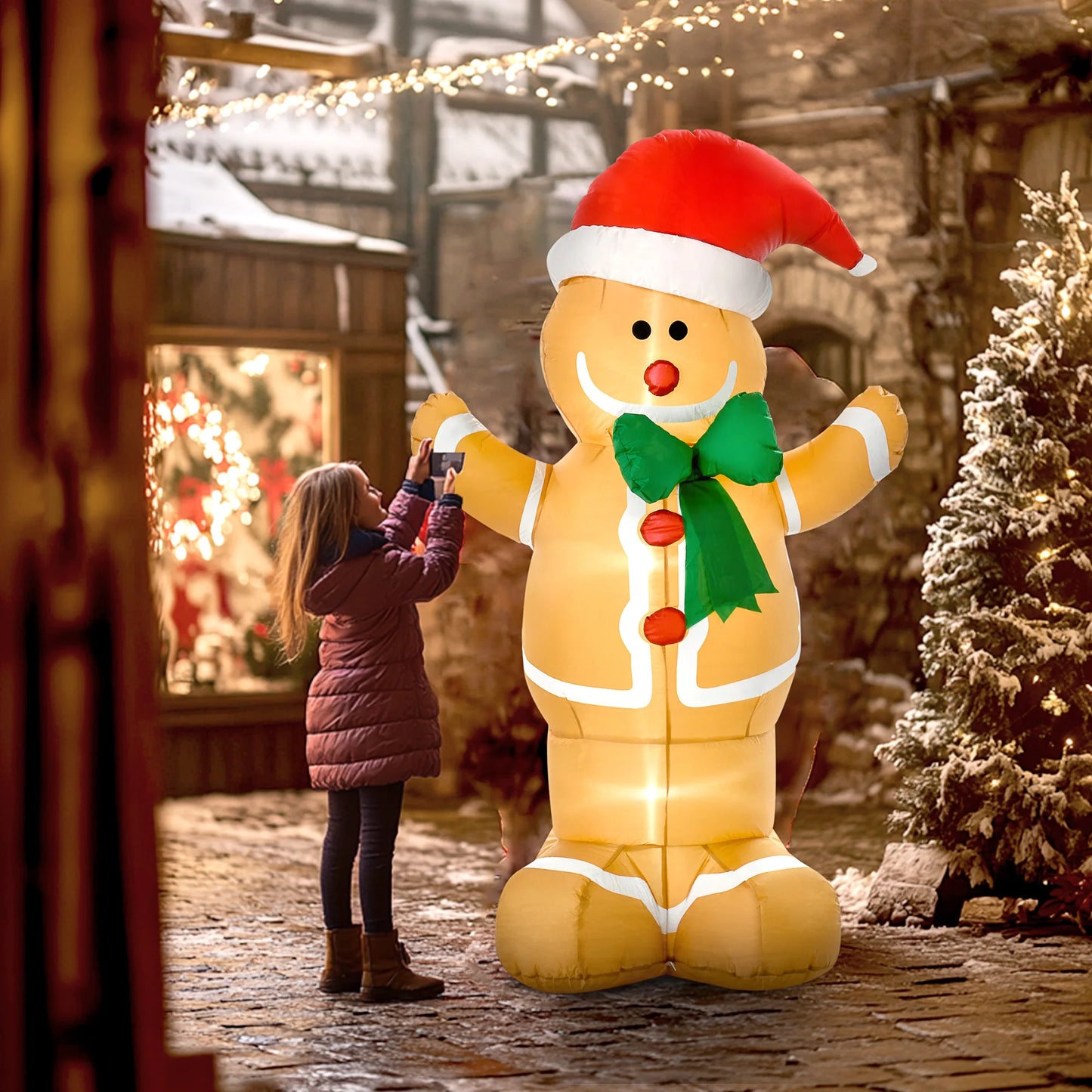 Xmas Season Inflated Gingerbread Man, Air Blown Up, Led Outdoor Decor, 6ft