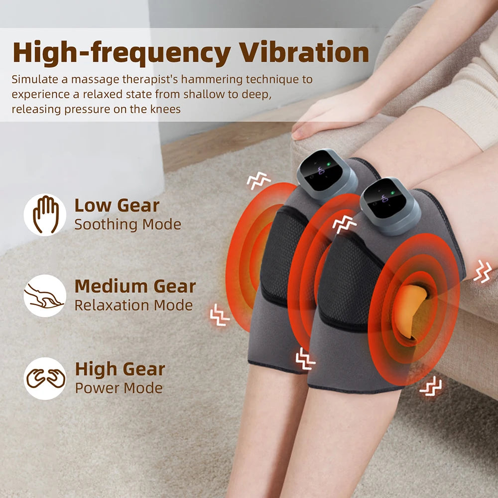 Heated Knee Massager Hot Compress Vibration Pad Rechargeable Knee Support Brace for Pain Relief