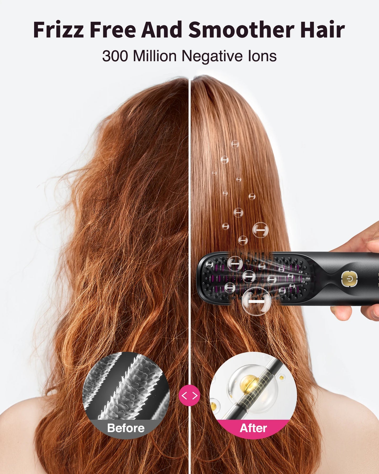Cordless 2-in-1 Straight Hair Comb & Curler 10000mAh Battery Negative Ion USB Charging 30s Heat Up Travel-Friendly Styling Brush