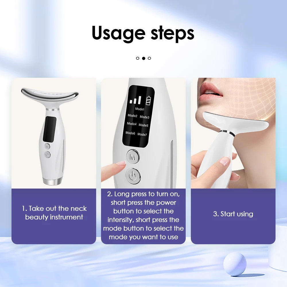 Neck Face Lifting Massager 7 Colors Light LED Photon Therapy Skin Tighten Wrinkle Remove Heating Vibration Massage Beauty Device