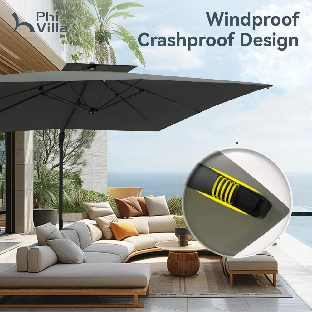 Cantilever Patio Umbrella with Base, 9' X 12' Outdoor Large Rectangluar Umbrellas with 360°Rotation, Heavy Duty Hydraulic
