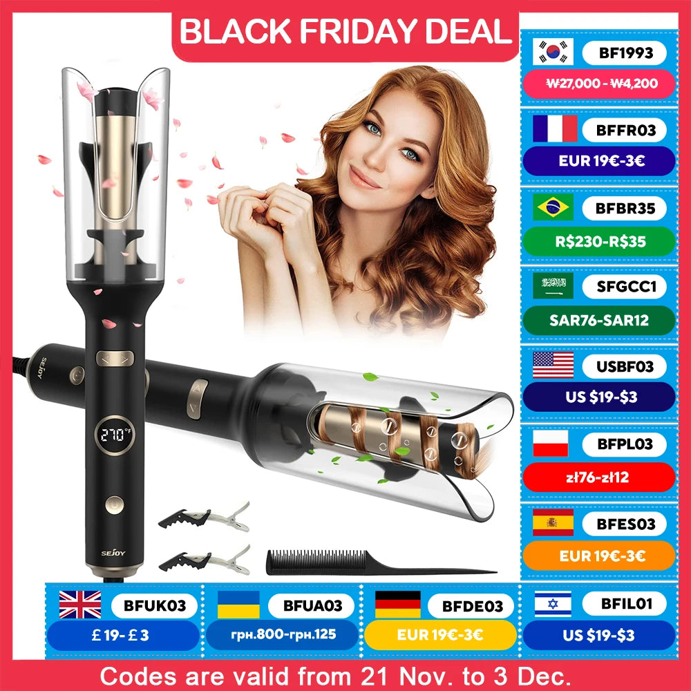 SEJOY Auto Curling Iron, Professional Anti-Tangle Auto Hair Curler with 1.0-inch Rotating Barrel, 5 Temps  and Auto Shut-Off