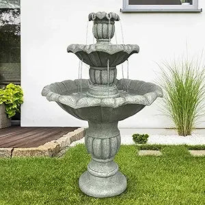 48”Tall Zen Modern Outdoor Fountain with Pump for Garden, Patio, Backyard,Deck,Lawn, Porch, 3-Tiered Pagoda Garden Fountain Out