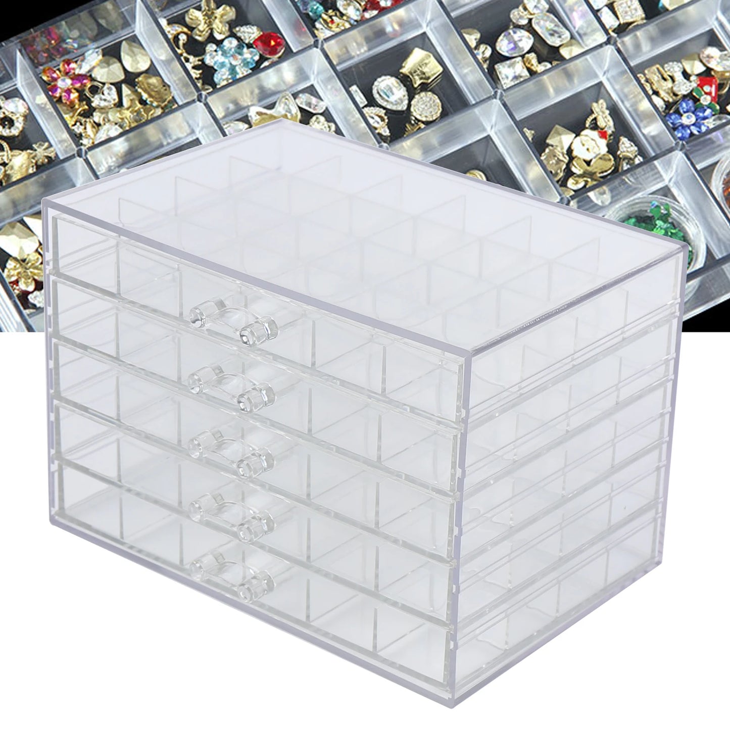 120 Grids Acrylic Nail Art Display Tray Cosmetics Beads Storage Box Clear Box
