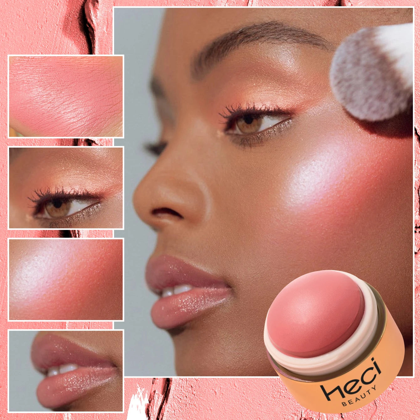 Cream blush ball,High-Pigment Formula,Semi-Matte & Powder Finish,Blendable Color blush Highlight stick for Eyes,Lips&Cheeks