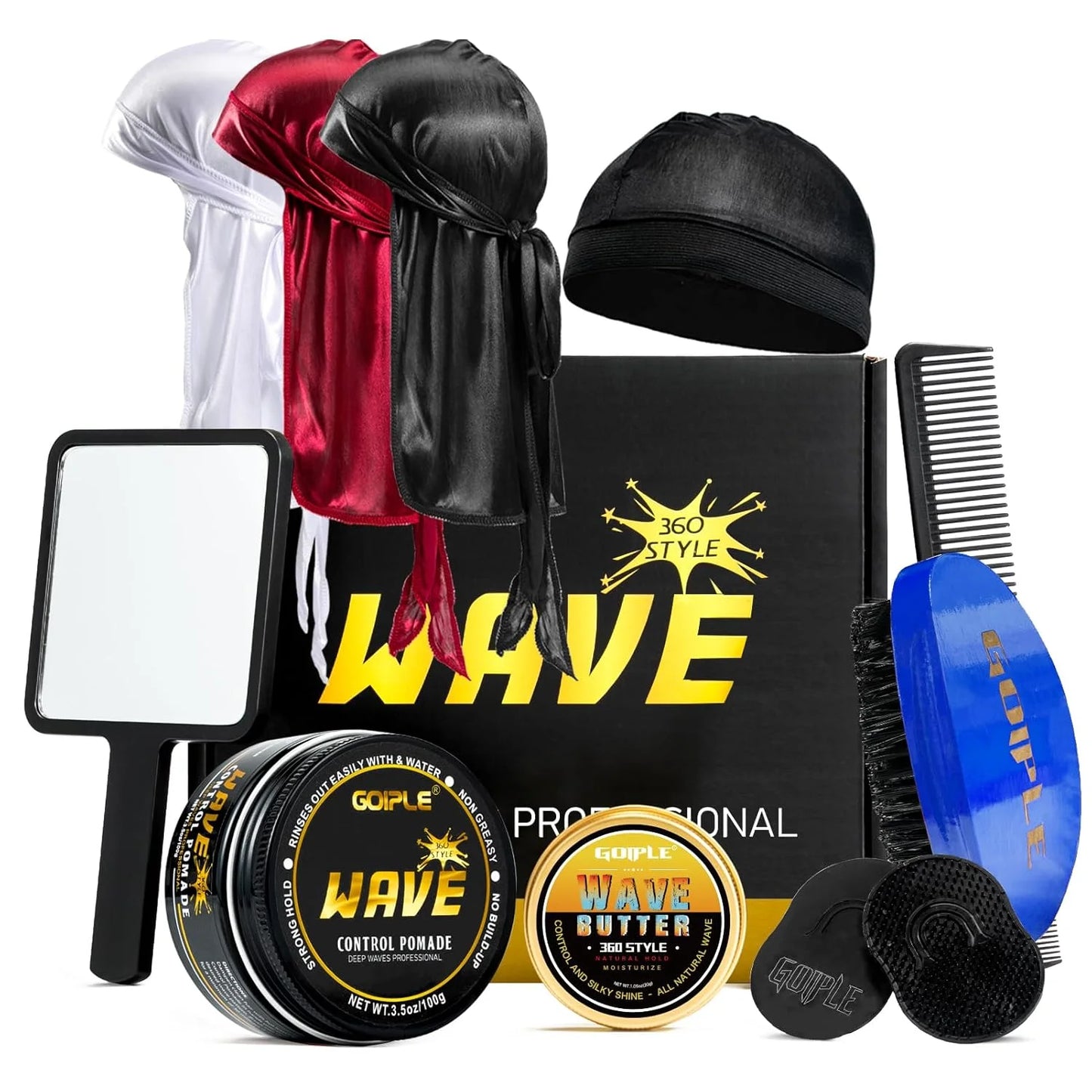 GOIPLE Deep Waves Control Pomade Natural Silky Shine Style 360 Wavy Hair Oil With Brush Sport Waves Cream For African Black Men