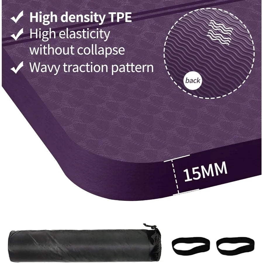 Large Thick Exercise Mat for Fitness Yoga Pilates Stretching and Floor Exercises 15mm 20mm 30mm Cushioning Support for Women an