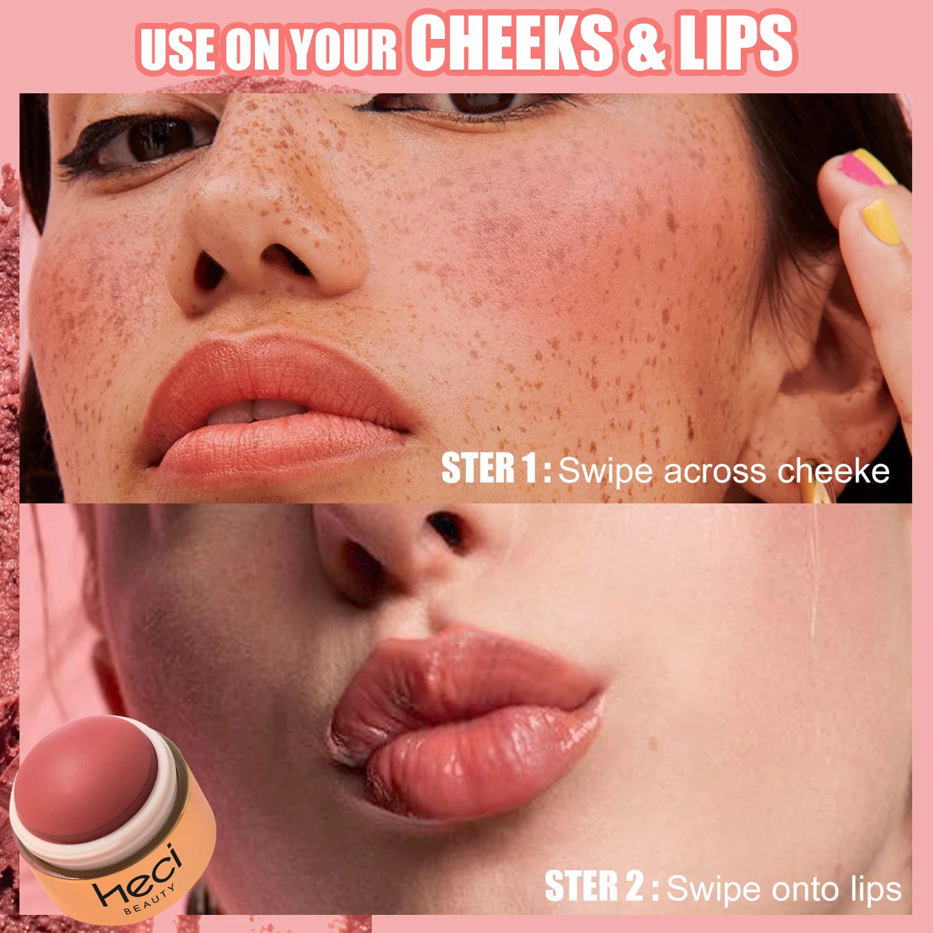 Cream blush ball,High-Pigment Formula,Semi-Matte & Powder Finish,Blendable Color blush Highlight stick for Eyes,Lips&Cheeks