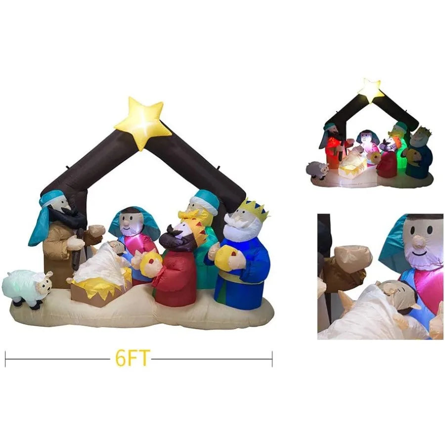 Christmas Inflatable Nativity Sets for Christmas Outdoor Decoration with Flashing LED LightsOutdoor Inflatable Nativity Scene S