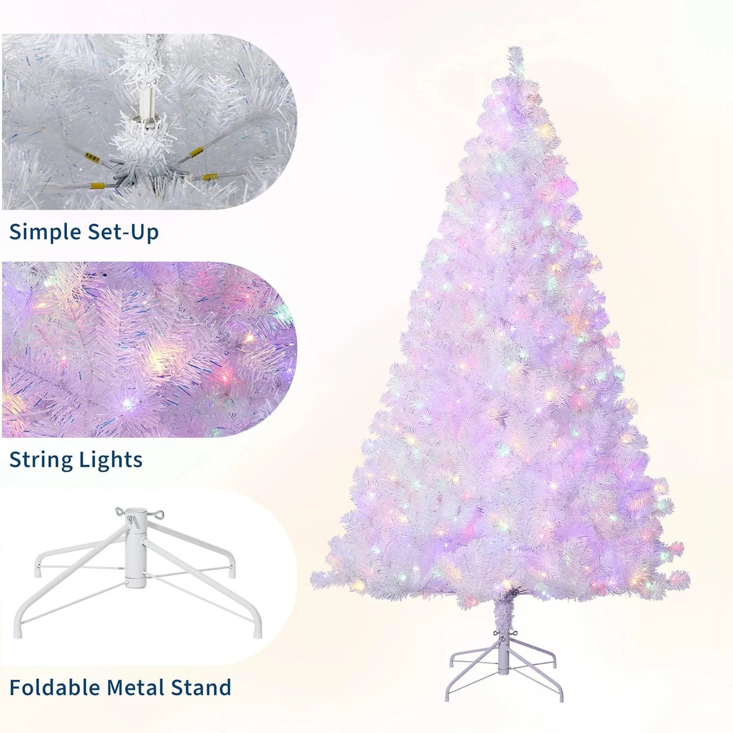 4.5/6/7.5/9Ft Prelit Christmas Tree Rose Gold Tinsel Christmas Tree With Warm White Led Lights Sparkle Xmas Decorations For Home