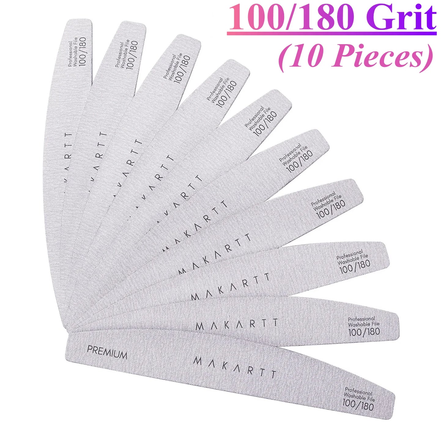 Makartt Nail File 100/180 Grit Emery Boards for Nails, 10Pcs Doubled Sides Coarse Fingernail Filer for Acrylic and Extension