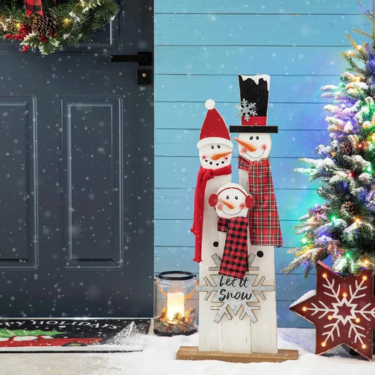 35.43inch Tall Wooden Snowman Family Porch Decor for Merry Christmas Elegant Indoor and Outdoor Wall Decoration Perfect for Hol