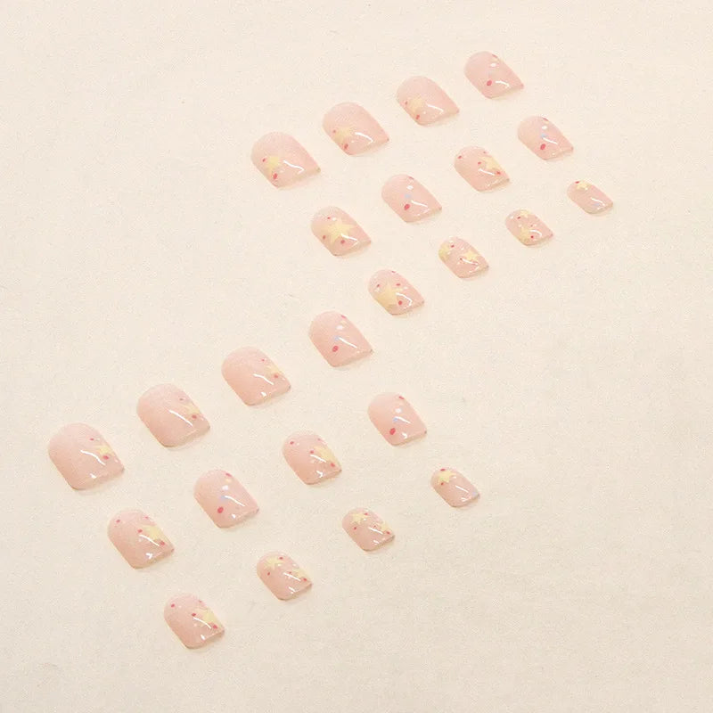 24 PCs Short French Simple Star Nails with 1 Jelly and 1 Nail File