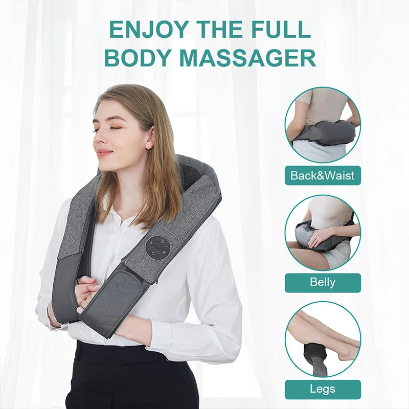 Nekteck Shiatsu Back Shoulder and Neck Massager Cordless Deep Tissue Kneading with Heat Portable Neck Massage Pillow Home Use