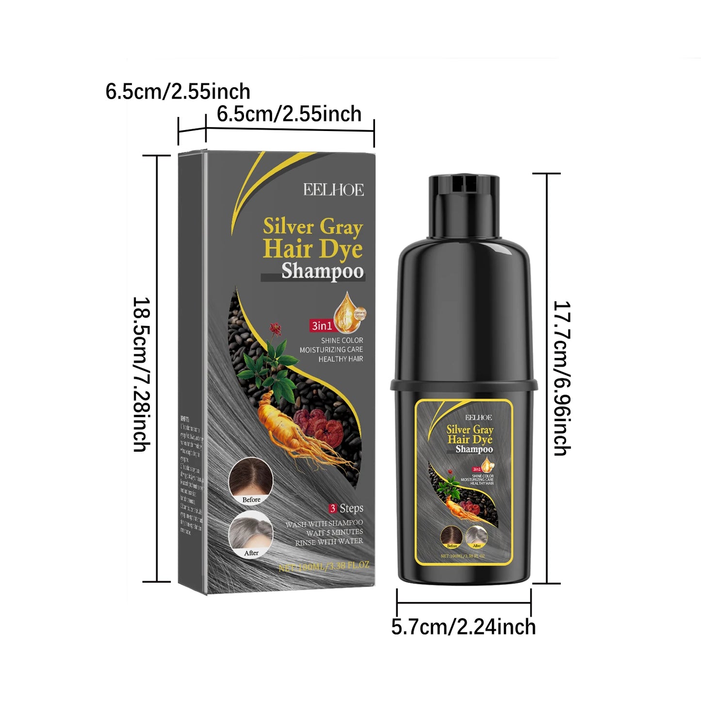 3-in-1 Hair Dyeing Shampoo Rapid Hair Dyeing Repair Dry Cleaning Nourishing Hair Roots Restoration Hair Coloring Black Shampoo