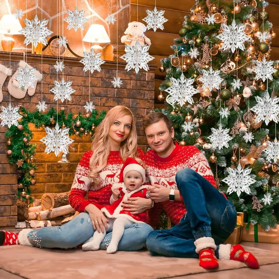 24PCS Snowflake Christmas Decorations 3D Large Silver Paper Snowflakes Garland Hanging Snow Flakes for Winter Wonderland Christ
