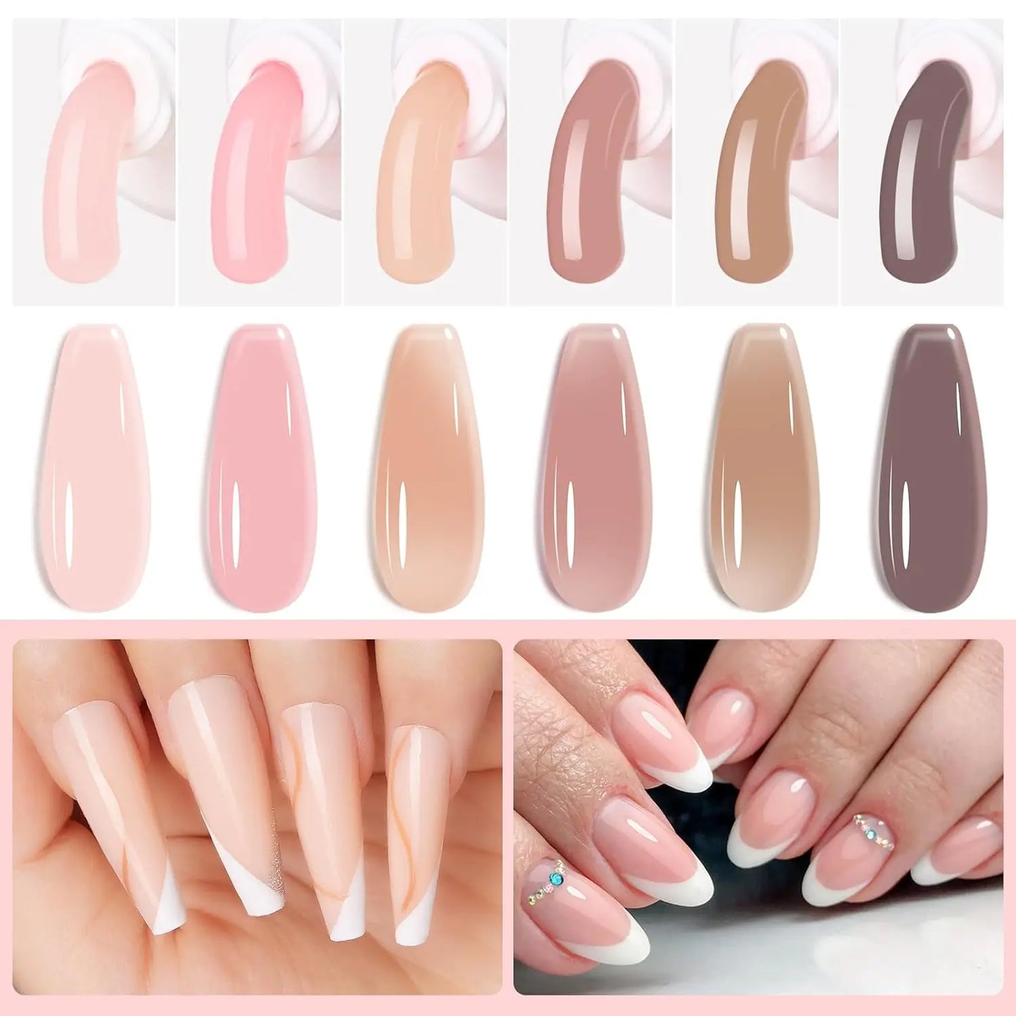 Makartt Poly Nail Gel Kit: 6 Nude Colors Solid Builder 15ML for Extension Enhancement Set with Slip Solution Base Top Coat Dual