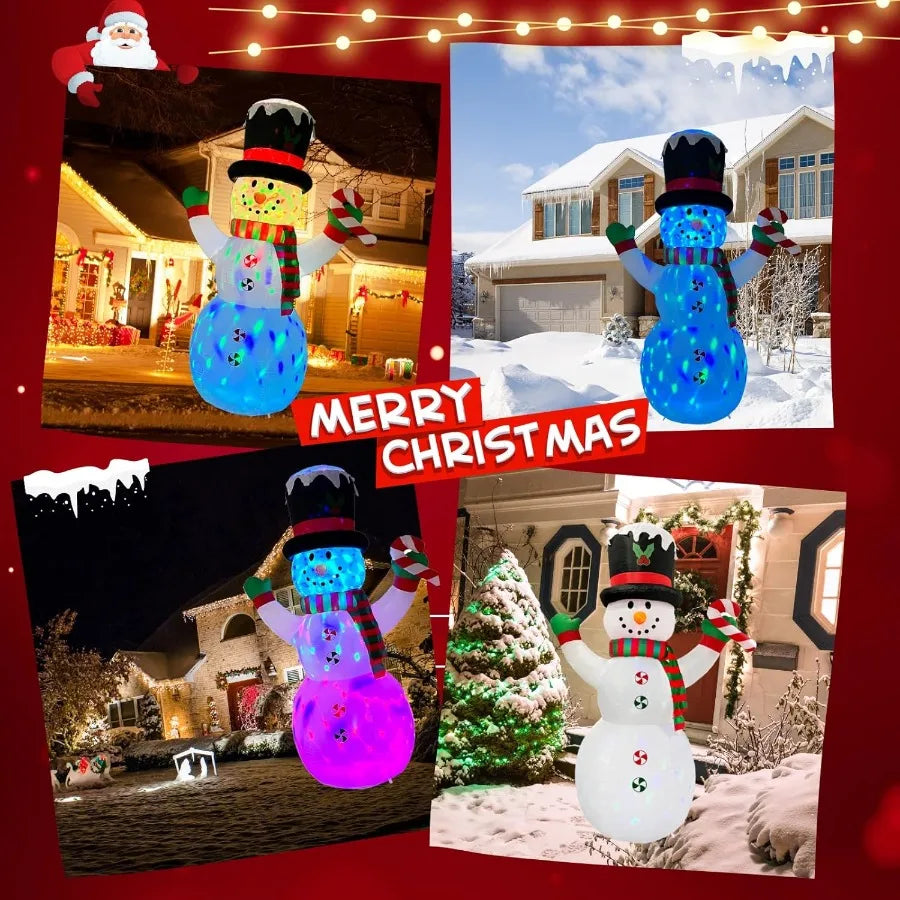 8FT Inflatable Snowman Christmas Outdoor Yard Decorations for Holiday Party Giant Tall Cute BlowUp Decoration with Builtin Colo